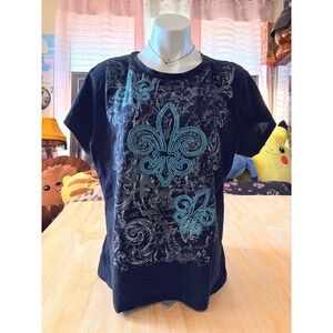 Y2K Appropriate Behavior Womens glitter Black Tee grunge